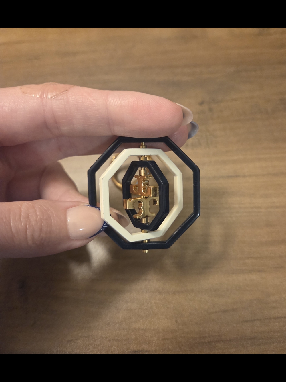 Tory Burch Gold Bag Charm with Navy and Cream Octagon Logo - Picture 2 of 3